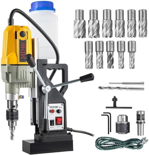VEVOR Trapano Magnetico Elettrico 1100W, 12000N Carotatrice Magnetica con 12 Punte Portatile, Trapano Industriale Elettromagnetico con Massima Foratura 40 mm e Profondità 150 mm per Uso Industriale