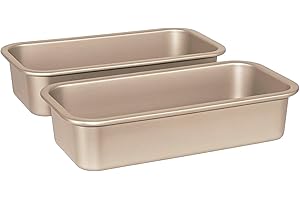 OGIBRIDI Stampo per Pane Tostato Antiaderente Stampo Rettangolare in Cassetta Teglia per Forno per Panini Pane Cottura Acciaio al Carbonio Oro Champagne 30.2x15.2x6.9cm Set da 2 Pezzi