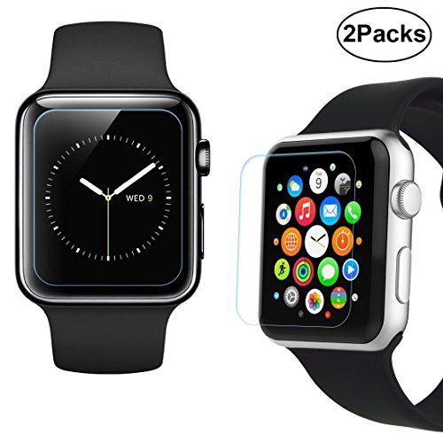 [2 Stück] Apple Watch 38mm Schutzfolie, EUGO Panzerglas Folie Unterstützt 3D Touch Displayschutzfolie für Apple Watch 38mm - Transparent