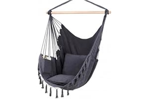 NEED SLEEP Fauteuil suspendu brésilien d'extérieur avec 2 coussins de 80 cm – Fauteuil suspendu pour enfants et adultes Charge maximale 150 kg – Pour l'intérieur et l'extérieur - Panier suspendu (noir)