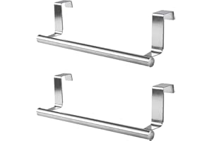 WANAONE 2pcs Over The Door Towel Rail, Towel Bar Kitchen Towel Holder, No Drilling Towel Rack for Kitchen Bathroom Cupboard(Silver)