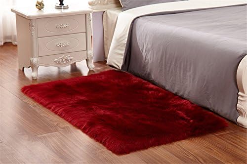 LIYINGKEJI Faux Sheepskin Area Rug Silky Shag Rug red Fluffy Carpet Rugs Floor Area Rugs Decorative for Living Room Girls Bedrooms size: 50 x 150 cm (red)