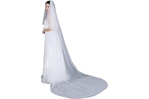 BEAUTELICATE Wedding Bridal Veil Long Trailing 2 Tier Cathedral Length Drop Blusher Veil With Metal Comb White Ivory Simple Pencil Edge