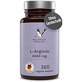 L-Arginin - 365 vegane Kapseln - 4500mg pflanzliches L-Arginin HCL je Tagesdosis - 2 Monate - Ohne Zusatzstoffe - Laborgeprüf