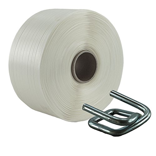 19 mm Textil Umreifung Set besteht aus Umreifungsband und Metallklemmen phosphatiert