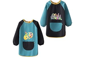 ANNTIM 2 Pièces Tablier Peinture Enfant 6-12 ans, Blouse Peinture Enfant Tablier Maternelle, Tablier Ecolier Tablier Enfant Peinture, Blouse Enfant Peinture, Tablier Manches Longues Enfant avec Poches