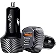 pTron Bullet Zip Mini 52.5W Car Charger with Dual Output, Super Fast Charging Compatible with Samsung, Xiaomi, Apple, MacBook, iPad, Oppo, Vivo, OnePlus, 30W Type-C/PD & 22.5W USB QC 3.0A (Black)