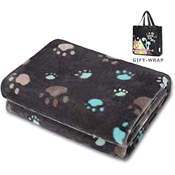 ALLISANDRO Couverture de Chien/Chat, Flanelle Douce et Chaude, Dessin de Patte Aimable Imprimée, Idéale Idée de Cadeau, Entretien Facile à la Machine, Gris 80X60cm
