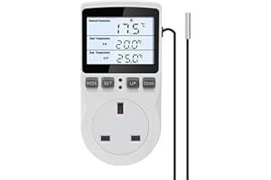 KETOTEK KT3100BL Digital Thermostat Plug Socket UK HD LCD Display Temperature Controller Outlet 16A 100-250Vac Blue Backlight with 3m Temperature Sensor for Reptile,Incubator,Greenhouse,aquarium