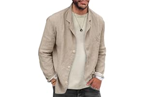 Onsoyours Blazer pour Homme Lin Revers Décontracté Slim Fit Manches Longues Vintage Ample Printemps Automne Mince Élégant Veste de Costume Chemises Solid