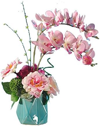Jnseaol Artificial Flowers Artificial Flowers Fake Flowers Butterfly Orchids Living Room Windowsill Wedding Party Kitchen Home Decoration Ceramic Pot Holiday Gift Potted Plant Pink