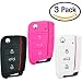 Produktbild Keycarry® 3 PACK Silikon Auto Key Cover, Halter | Schlüsselhülle, Fernbedienung Schlüsselcover | Universal Zubehör Autoschlüssel für Volkswagen VW Golf 7 Mk7 Skoda Octavia 3 A7 (Schwarz, Weiß, Rosa)