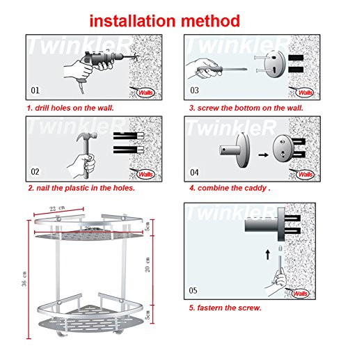 Eckregal für Dusche und Badezimmer, zweistöckig, Aluminiumlegierung, Shampooregal, Duschregal - 6