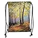 Produktbild Trsdshorts Drawstring Backpacks Bags,Country Decor,Image of Spring Landscape in The Forest with Falling Leaves and Various Trees Mod Print,Brown Green Soft Satin,5 Liter Capacity,Adjustable S