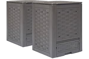 vidaXL 2X Composteurs de Jardin Bac de Compostage Bac à Compost Récipient à Fertilisant Boîte à Déchets Extérieur Marron Plastique Rotin 600 L