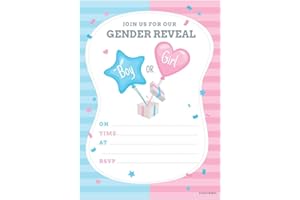 Kirsten McMillan 32 Pink and Blue Gender Reveal Invites - Baby Shower Party Invitations for Boy or Girl with Envelopes – Designed and Printed in the UK