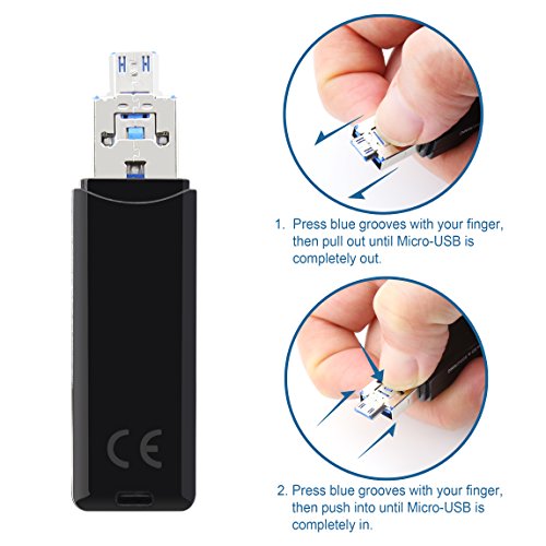 Micro USB OTG auf USB 3.0 Adapter, Alcey SD / Micro SD Kartenleser mit Standard USB & Micro USB Stecker für Smartphones / Tablets mit OTG Funktion - 5