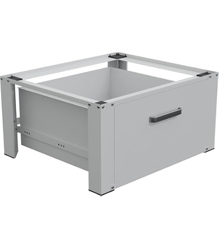 Wasophoogte® Waschmaschinen Untergestell mit Schublade -  Waschmaschinenunterschrank - Waschmaschinen Podest - 42 cm Hoch - Weiß -  Universell
