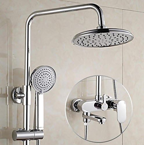 Full Copper Chrome Shower Set for Home Bathroom, 3 Ways Shower System with Rainfall Shower Head, Handheld Shower and Tub Spout Faucet Adjustable Bar
