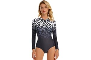 Beachkini Costume da Bagno a Maniche Lunghe con Zip da Donna Costume Intero da Bagno Ricreativo Rash Guards