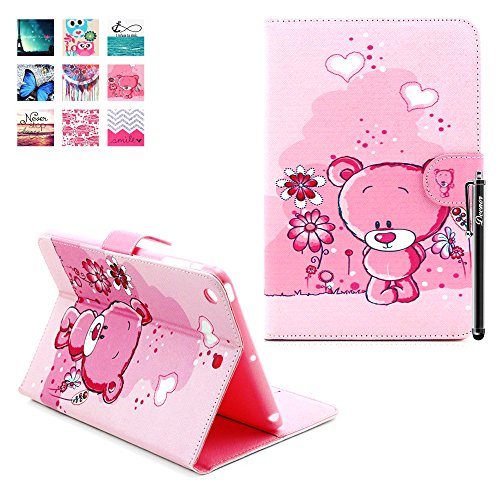 iPad Mini 3 Hülle, Deenor Bear Pattern PU Leder Abdeckung Stand Flip Schutzhülle Hülle für Apple iPad Mini 1/2/3 Generation. (Bear)