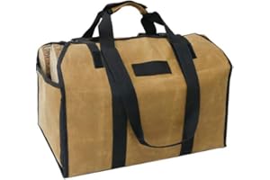 NAMVO Bolsa de transporte de leña para chimenea, bolsa de transporte de madera resistente con asas, correa de seguridad para camping, interior, leña, soporte de madera de abedul, marrón, portador de troncos