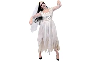 I LOVE FANCY DRESS LTD Costume da Sposa Fantasma per Donne - Costume da Sposa CADAVERE di Halloween Abito da Sposa Bianco STRACCIATO - Perfetto per Feste di Halloween (Medio)