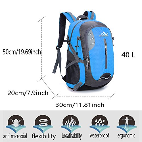40 Liter Outdoor Trekkingrucksäcke, YUMOMO Herren und Damen Wasserdichter Wanderrucksäcke Camping Rucksäcke Sport für Die Reise Bergsteigen - 7