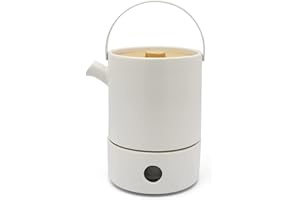 Bredemeijer Biały ceramiczny dzbanek do herbaty 1,2 l z podgrzewaczem do herbaty – izolujący dzbanek ceramiczny z filtrem ze stali nierdzewnej