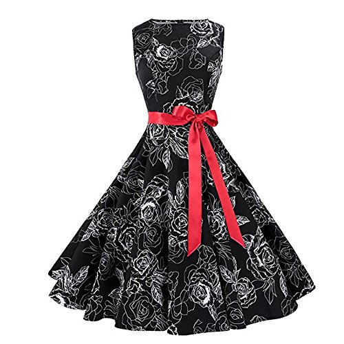 Preisvergleich Produktbild Damen Kleider SUNNSEAN Frauen Retro Abendkleider Ärmellos Elegant Cocktailkleid Beiläufig Printing Bodycon Halfter Abendgesellschaft Prom Swing Dress