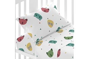 TRAMAS+ Set di Lenzuola per Culla e Miniculla, Lenzuola 100% Cotone Super Morbido per Bebè, Tessili per Cameretta 3 Pezzi con Disegni Allegri - 60x120cm, Anton