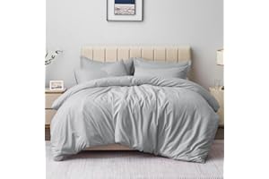 Aisbo Double Duvet Covers Set Grey - 3Pcs Bedding Set Double Bed Soft Brushed Microfiber Quilt Cover with 2 Pillowcases