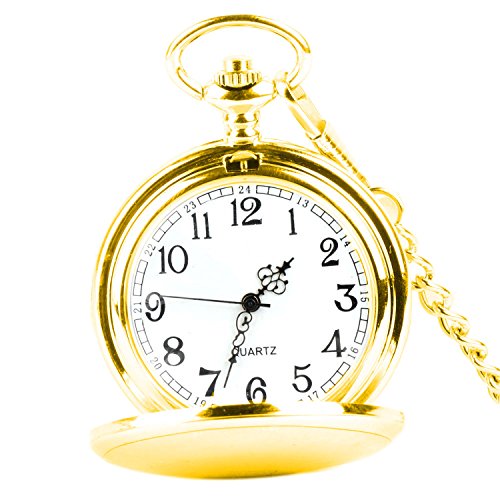 XLORDX Taschenuhr Herren Quarz Uhr mit Halskette Kette Uhr Pocket Watch Gold