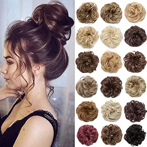 Messy Bun Hair Piece Scrunchy Updo Hair Pieces for Women Fluffy Wavy Hair Bun Scrunchies Donut Hairpiece Synthetic Chignons with Elastic Rubber Band Hickory Brown 1Pc