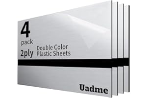 Uadme Plaque pour Gravure Laser, 30x20cm 1,3mm, Bicouche, 4 Plaques Gravée Personnalisée, Consommable pour Gravure Laser, Panneau Plastique pour DIY (Noir sur Argent Brossé)