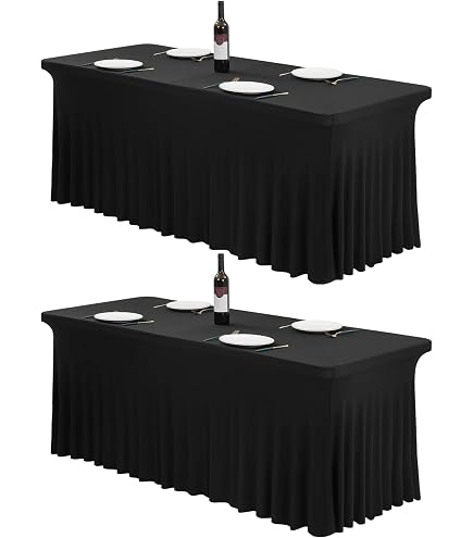 Tovaglia Elasticizzata In Spandex Nero Per Tavolo Rotondo, 183x75 Cm, Tessuto Premium 210 G/m², Con 4 Tasche, Lavabile