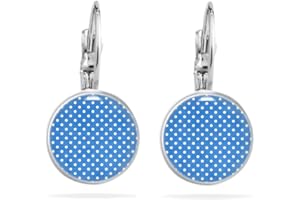 Miss Lovie ® Ohrringe Schwarz Polka Dots Hängende Ohrringe Rockabilly Accessoires Damen 50er Jahre Schmuck Ohrringe Edelstahl Damen Cabochon Modeschmuck Silber