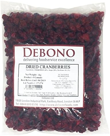 Debono Sweetened Dried Cranberries from Canada 1kg Bag