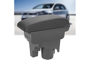 LMYDIDO Auto Armlehnen Ersatz für Golf 6 Golf 5 MK5 MK6 Mittelkonsole Auto Aufbewahrungsbox mit 3 USB-Ladeanschluss, Schwarze Nähte