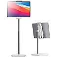 Proffisy iPad Stand Tablet Stand Tablet/Mobile Stand for Table Heavy Duty Aluminum 360 Degree Rotateable Tablet Holder with Adjustable Height from 13.8" to 21.2" (White)