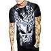 Produktbild LUCKYCAT Herren T-Shirt Polo Shirt Revers Grau Fashion 3D Schädel/Brief Gedruckt Kurzarm Knöpfe V-Ausschnitt Vintage Slim Fit Tops Männer Sommer Casual Retro Pullover Pulli Hemd Bluse Mens Tee Shirts