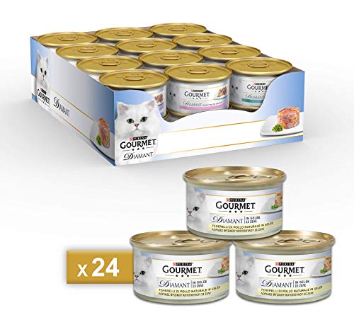 PURINA GOURMET DIAMANT Umido Gatto Tenerelli di Pollo in Gelée- 24 lattine da 85g ciascuna (confezione da 24x85g)