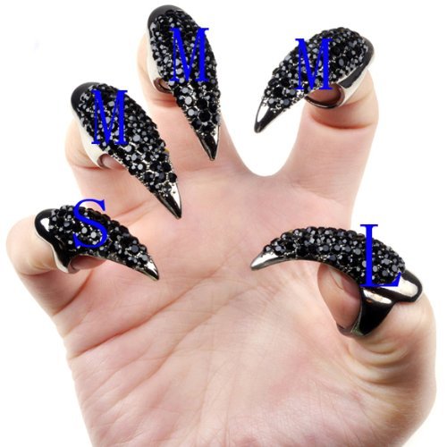 niceeshop(TM) Gothic Punk Style Crystal Rhinestones Paved Claw Paw Fake False Nails-Black