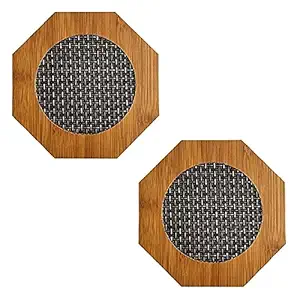 Istore Table Place Mat Wooden Coaster Pot Holder Mat || Heat Insulation Bamboo Material Hexagon Shape Dining Table Mat (15x15cm) (2)