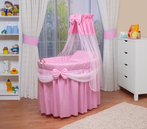 WALDIN Baby wicker cradle, Moses basket, 4 colours available,pink