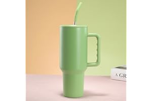 COZOME 40oz Vaso con asa y tapa pajita, Vaso de café con aislamiento de acero inoxidable de doble pared, Taza de viaje reutilizable para agua, té helado, café o batidos