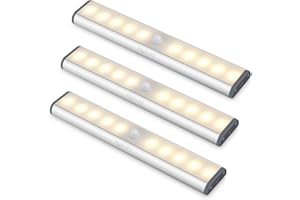 ‎LEPOTEC LED Bewegungsmelder Schrankleuchten, Kleiderschrank Lampen Unterbauleiste Beleuchtung Küchenlampen, Kabinett Nachtlicht Lichtleisten spiegelschrank Stick-On Magnetstreifen （Warmes Licht, 3 Stück)