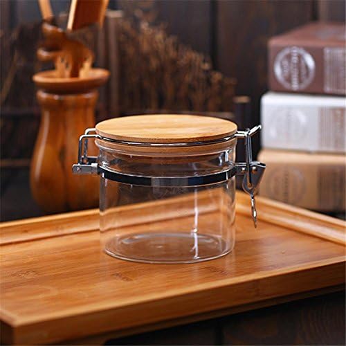 Ahui Spice Jar Condiments Cans Seasoning Bottle Canned Food Cooking and Dining Diameter 100 Sealed glass Bottles Clips type Bamboo Wood Cover Storage Coffee Wine Tea Solid Liquid Set of 2, A
