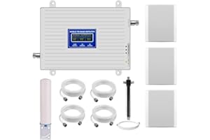 KKBSTR Amplificador de Señal Movil 900/1800/2100MHz, Repetidor de Señal 2G 3G 4G, Tres Antenas Interiores