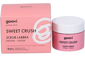 Goovi, Sweet Crush, Scrub Labbra a Doppia Esfoliazione, Effetto Levigante e Rivitalizzante con Olio di Cocco, Olio di Semi di Papaya e Cristalli di Zucchero, Ingredienti di Origine Naturale